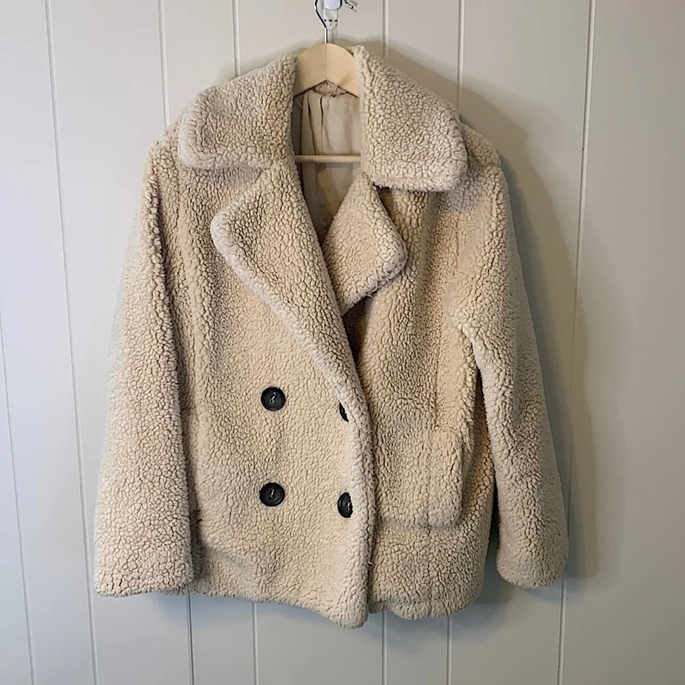 Free People Notched Teddy Peacoat Ivory Size Extra Small